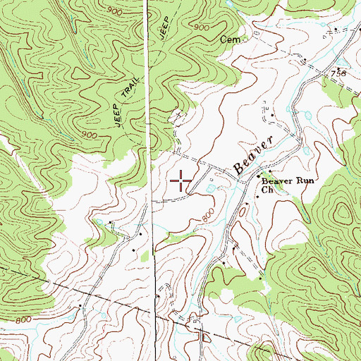 Topographic Map of Bever Run Cemetery, WV