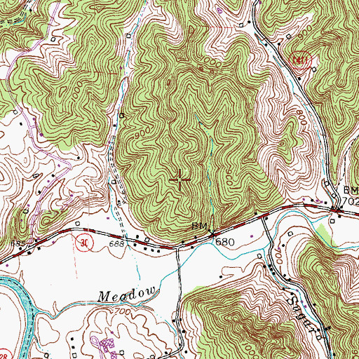 Topographic Map of Booneville Division, KY