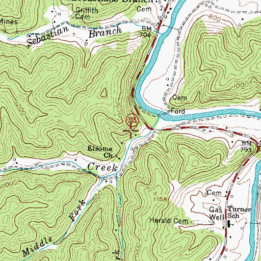 Topographic Map of Canoe Division, KY