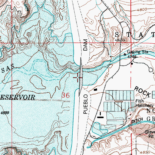 Topographic Map of Pueblo Dam, CO