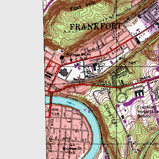 Topographic Map of Frankfort Division, KY
