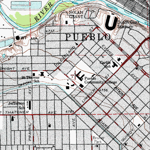 Topographic Map of Pueblo Junior College, CO