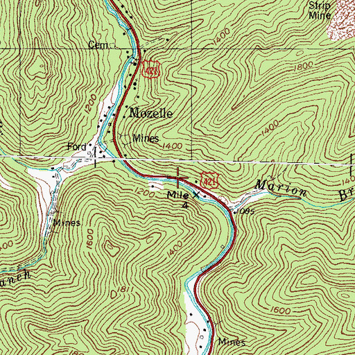 Topographic Map of Mozelle Division, KY