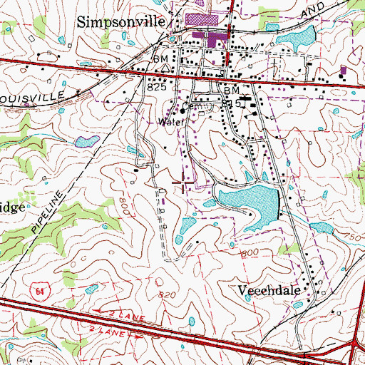 Topographic Map of Simpsonville Division, KY