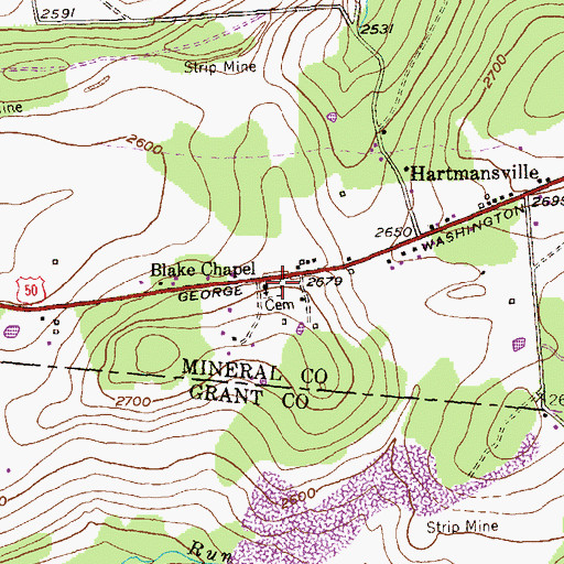 Topographic Map of Evans Cemetery, WV