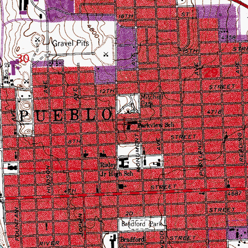 Topographic Map of Parkview School, CO