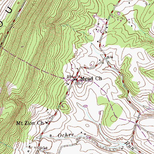 Topographic Map of Mead Chapel Biser Cemetery, WV