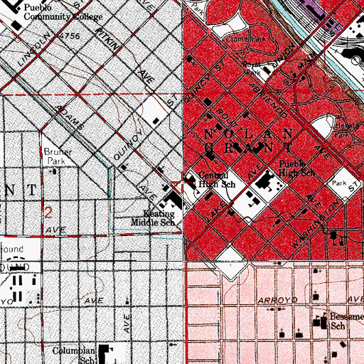Topographic Map of Central High School, CO
