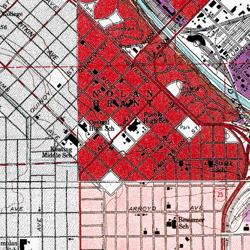 Topographic Map of Pueblo High School, CO