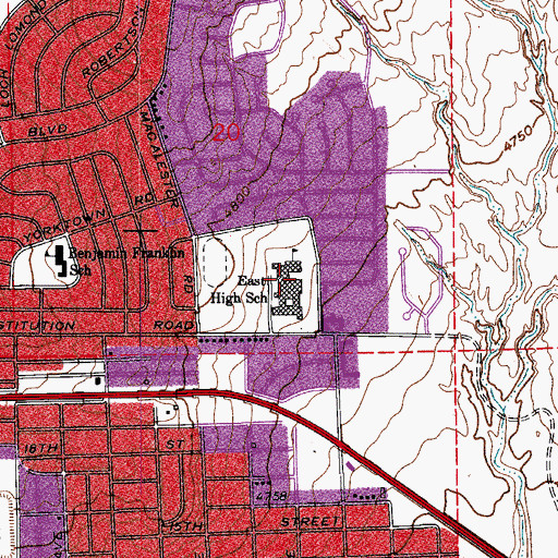 Topographic Map of East High School, CO