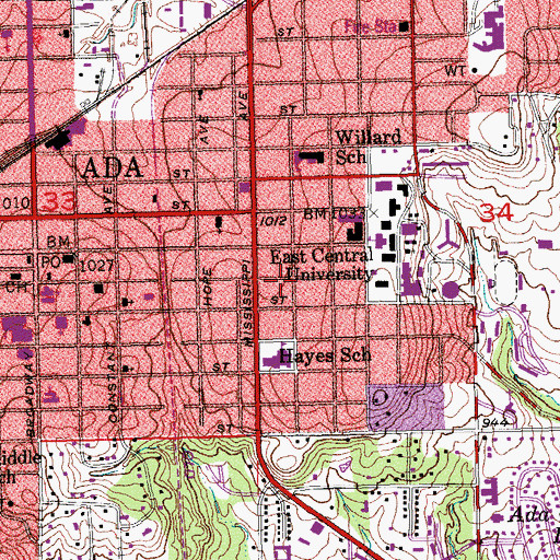 Topographic Map of Ada Division, OK