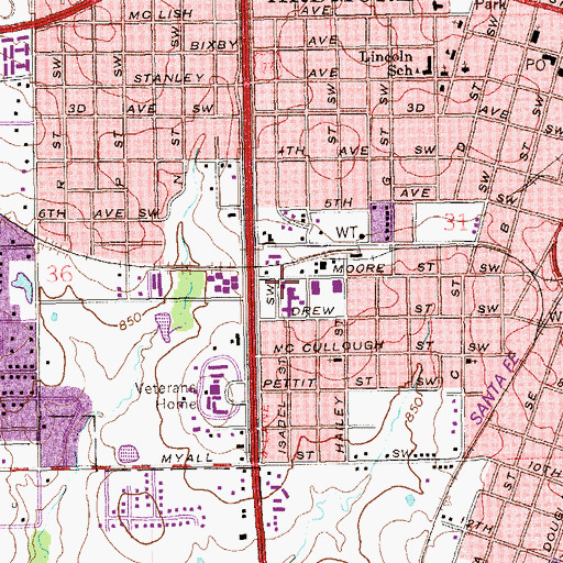 Topographic Map of Ardmore Division, OK