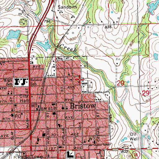 Topographic Map of Bristow Division, OK