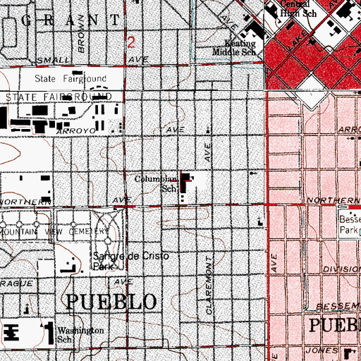 Topographic Map of Columbian Elementary School, CO