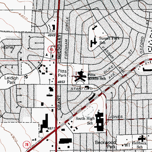 Topographic Map of Pitts Middle School, CO
