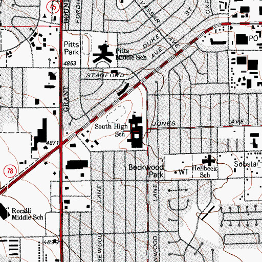 Topographic Map of South High School, CO