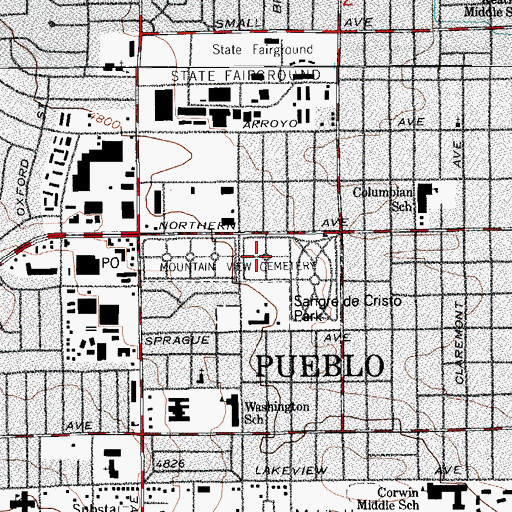 Topographic Map of Mountain View Cemetery, CO
