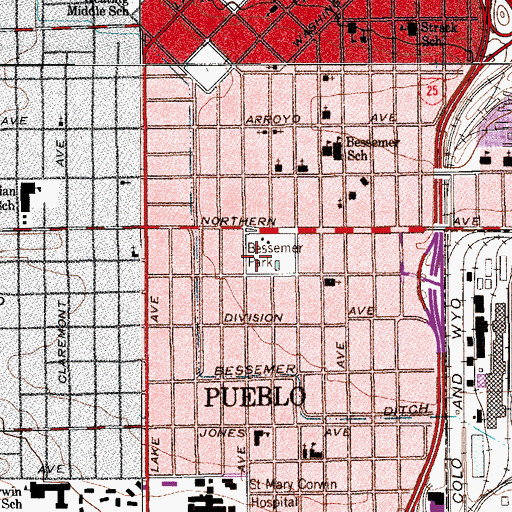 Topographic Map of Bessemer Park, CO
