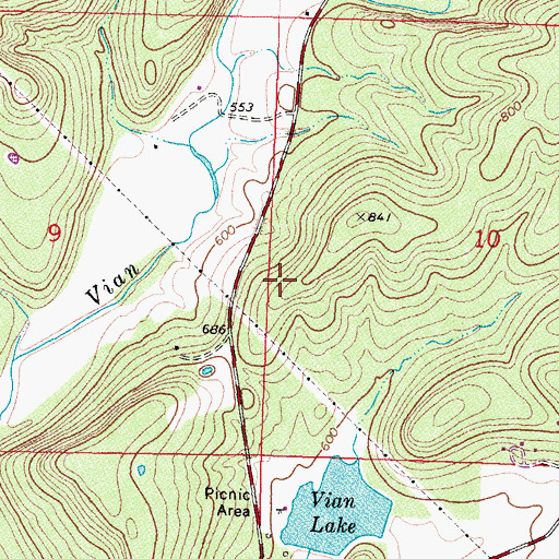 Topographic Map of Vian Division, OK