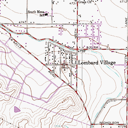 Topographic Map of Lombard Village, CO