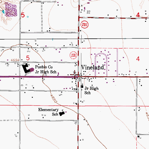 Topographic Map of Vineland, CO