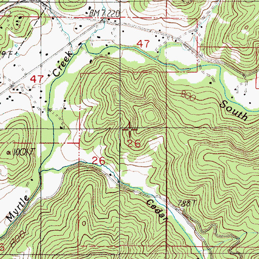 Topographic Map of Myrtle Creek-Riddle Division, OR