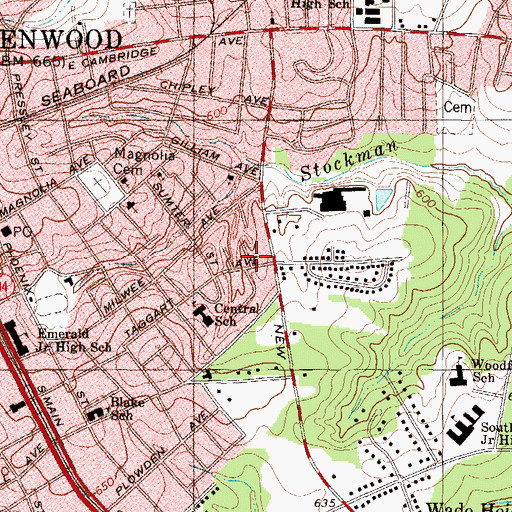 Topographic Map of Greenwood Division, SC