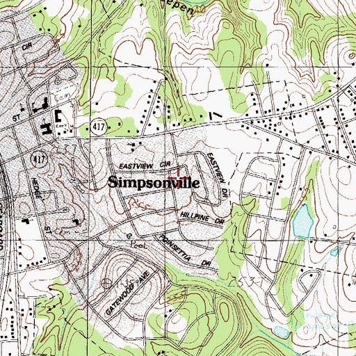 Topographic Map of Simpsonville Division, SC