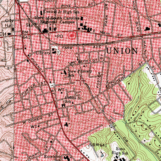 Topographic Map of Union Division, SC