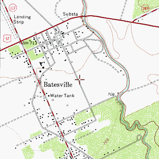 Topographic Map of Batesville Division, TX