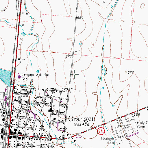 Topographic Map of Granger Division, TX