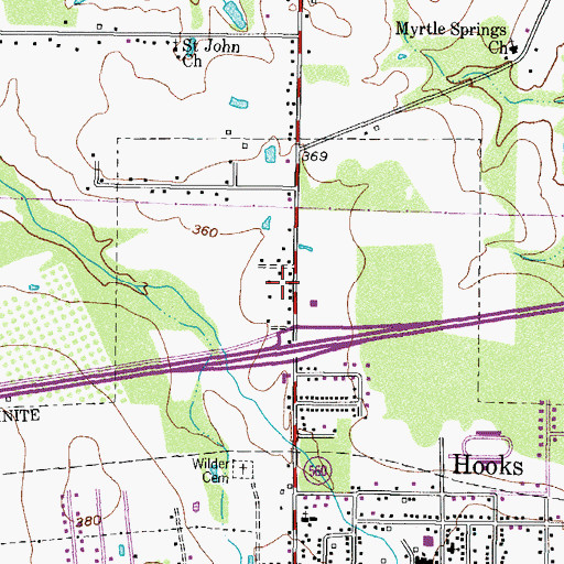 Topographic Map of Hooks Division, TX