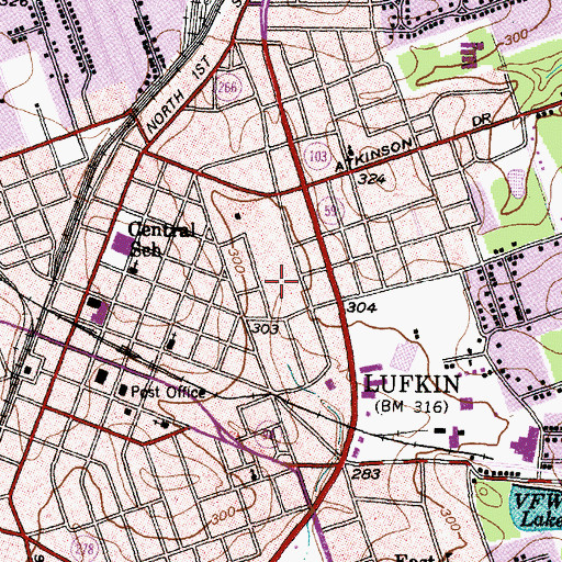 Topographic Map of Lufkin Division, TX