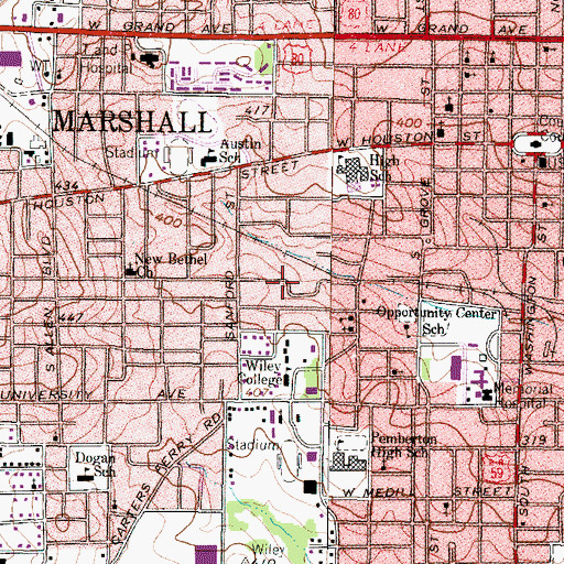 Topographic Map of Marshall Division, TX