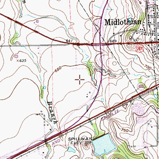 Topographic Map of Midlothian Division, TX