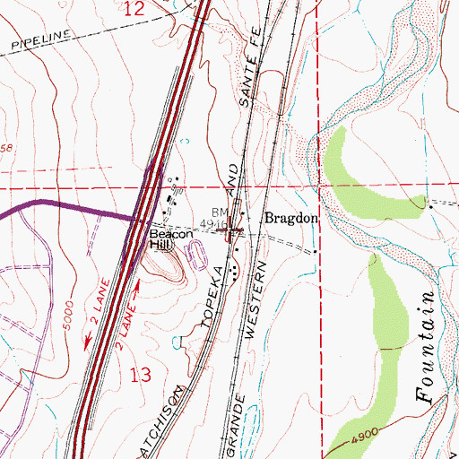 Topographic Map of Bragdon, CO