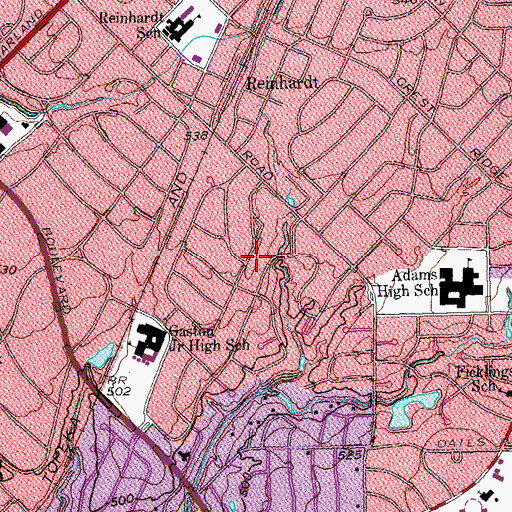 Topographic Map of Northeast Dallas Division, TX