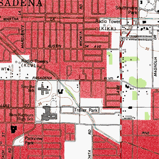 Topographic Map of Pasadena Division, TX