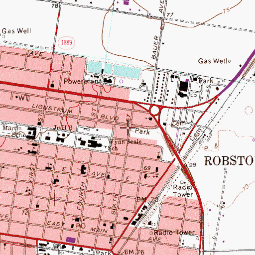 Topographic Map of Robstown Division, TX