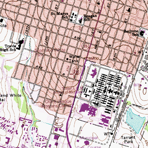 Topographic Map of Temple Division, TX