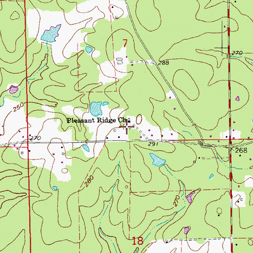 Topographic Map of Pleasant Ridge Cemetery, AR
