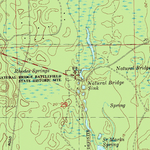 Topographic Map of Natural Bridge Battlefield Historic State Park, FL