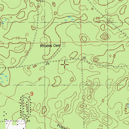 Topographic Map of Rhodes Cemetery, FL