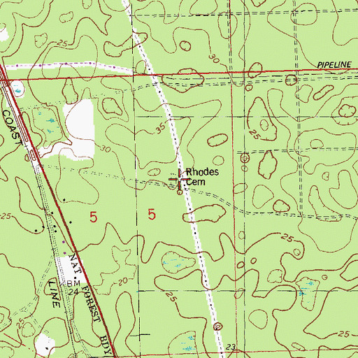 Topographic Map of Rhodes Cemetery, FL