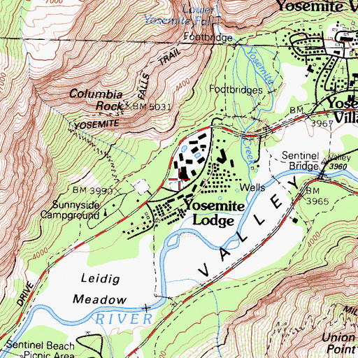 Topographic Map of Yosemite Lodge Post Office (historical), CA