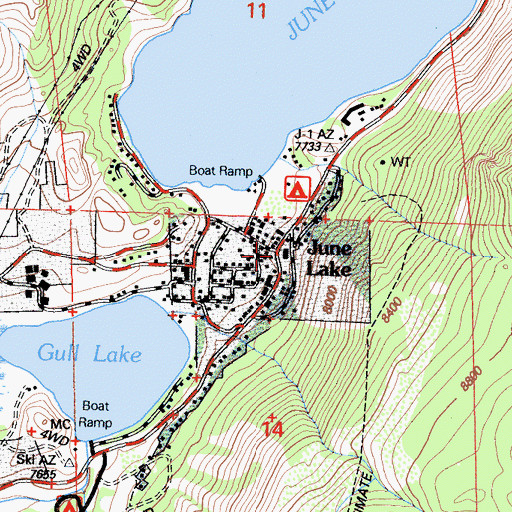 Topographic Map of June Lake Post Office (historical), CA