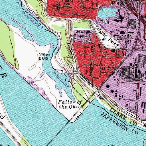 Topographic Map of Falls of the Ohio State Park, IN