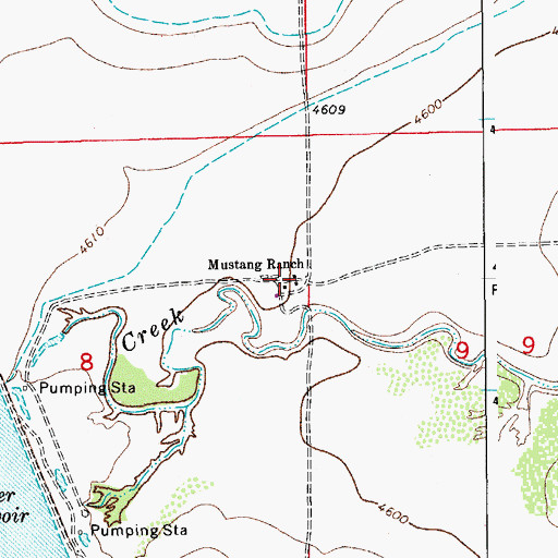 Topographic Map of Mustang Ranch, CO