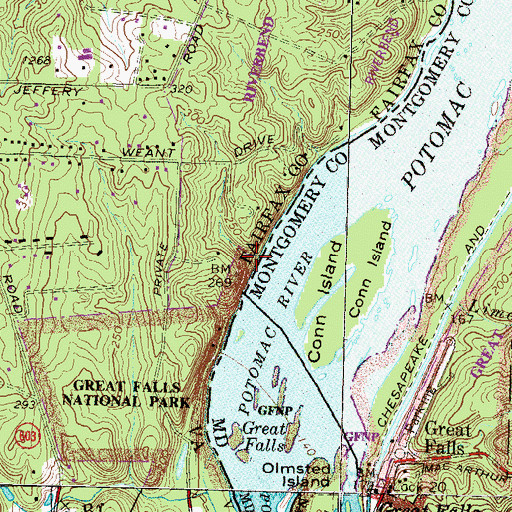 Topographic Map of Potomac Heritage Trail, VA