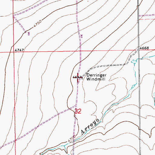 Topographic Map of Derringer Windmill, CO